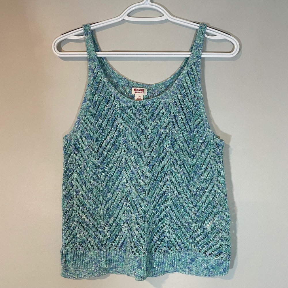 Mossimo Supply Co Blue Teal Chevron Crochet Knit Tank Top Womens Large Y2K Beach